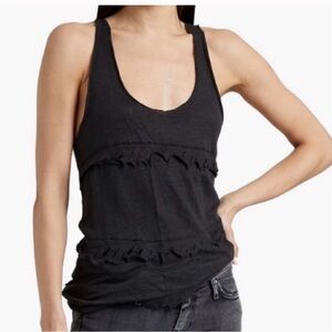 NWT IRO distressed slub linen jersey tank top in black. Size Small